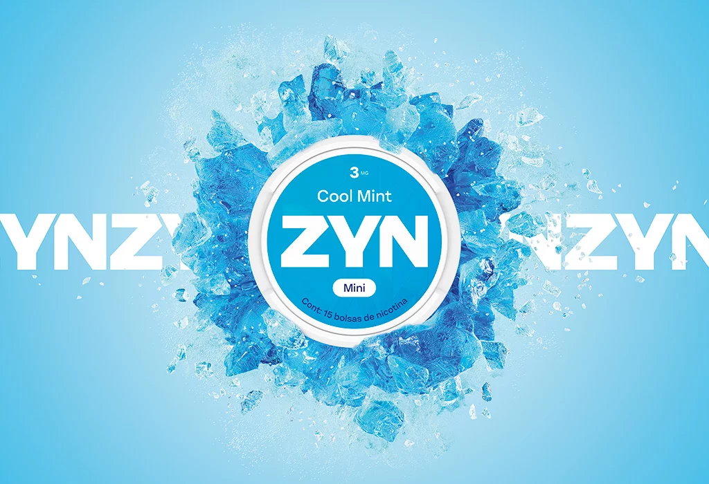 Lata Cool Mint 3 mg con explosion de hielo azul sobre el logotipo de ZYN.