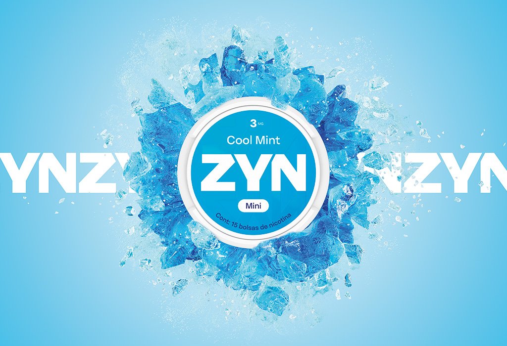 Lata Cool Mint 1,5 mg con explosion de hielo azul sobre el logotipo de ZYN.