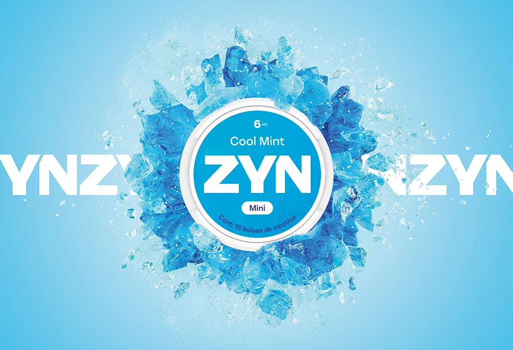 Lata Cool Mint 6 mg con explosion de hielo azul sobre el logotipo de ZYN.