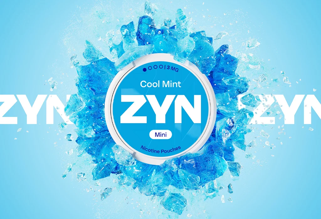 Blue ZYN Cool Mint can surrounded by blue ice and above the ZYN logo - Mini