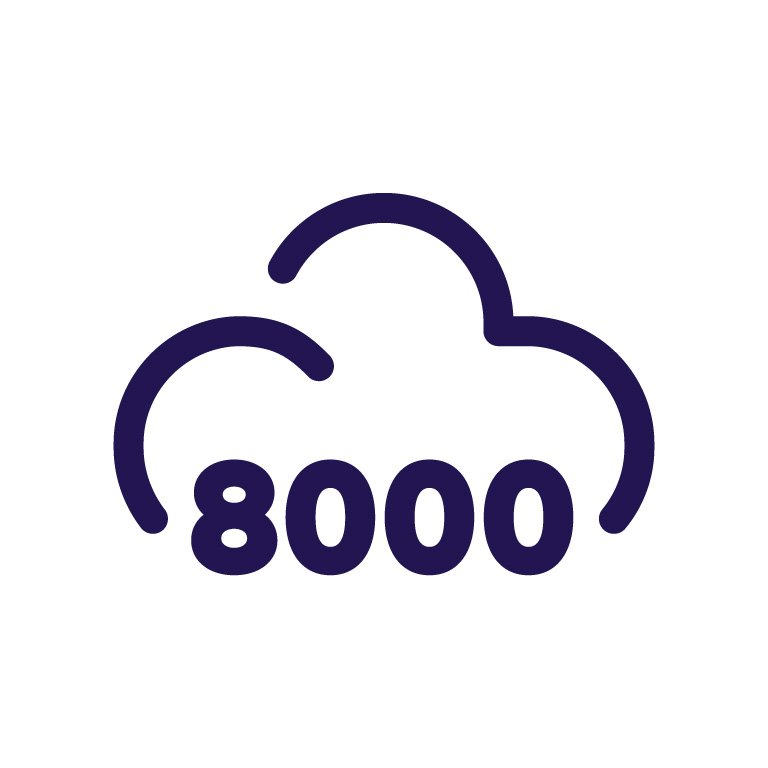Ícono azul de una nube con el número 8000 dentro, indicando cantidad de puffs del vape VEEV now 18ML.