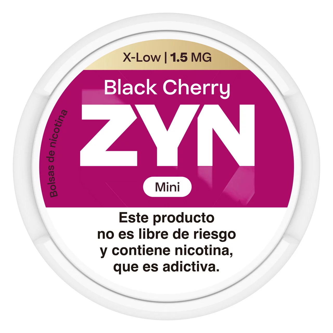 Lata mini de ZYN Black Cherry roja de 1,5 mg, vista desde arriba