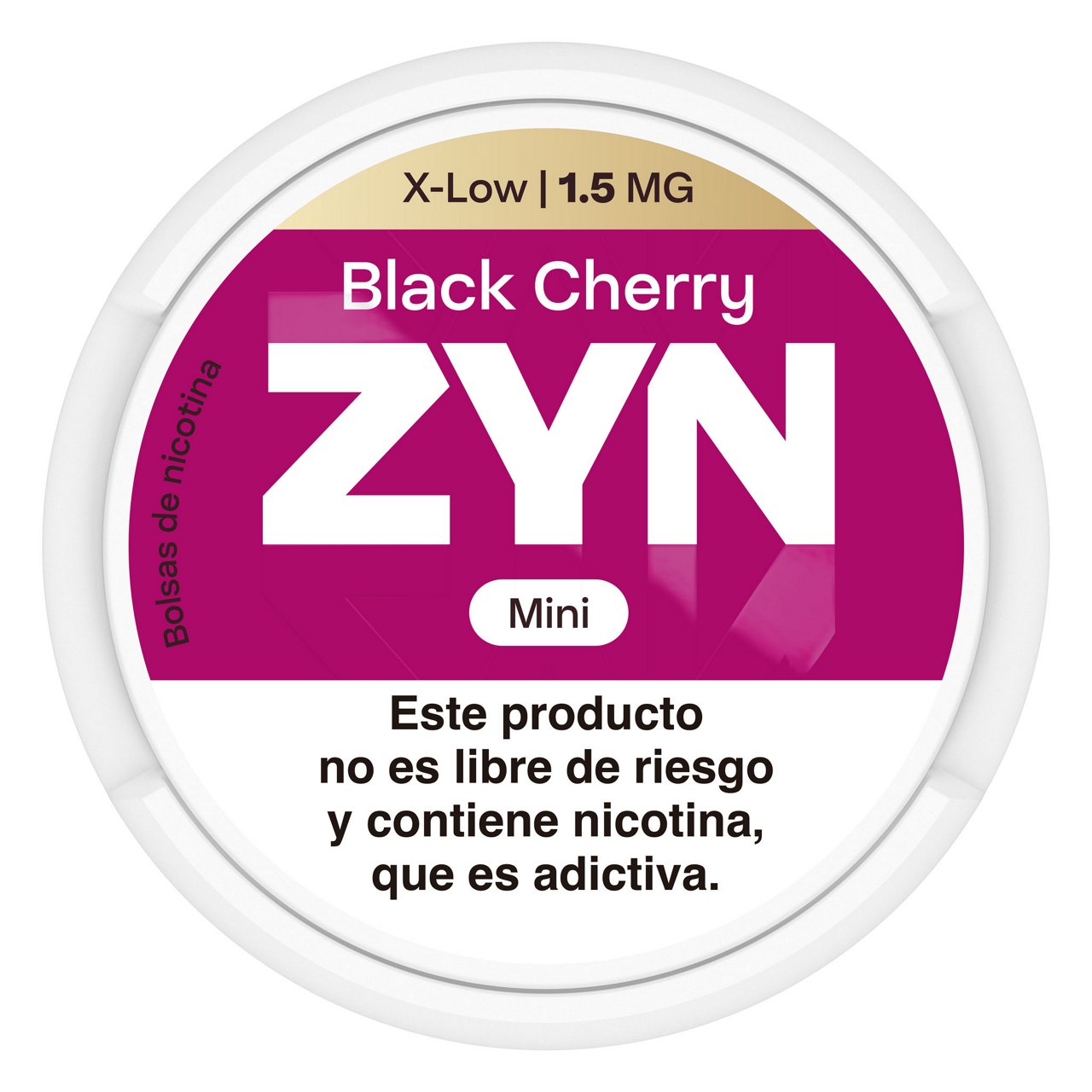 Lata mini de ZYN Black Cherry roja de 1,5 mg, vista desde arriba