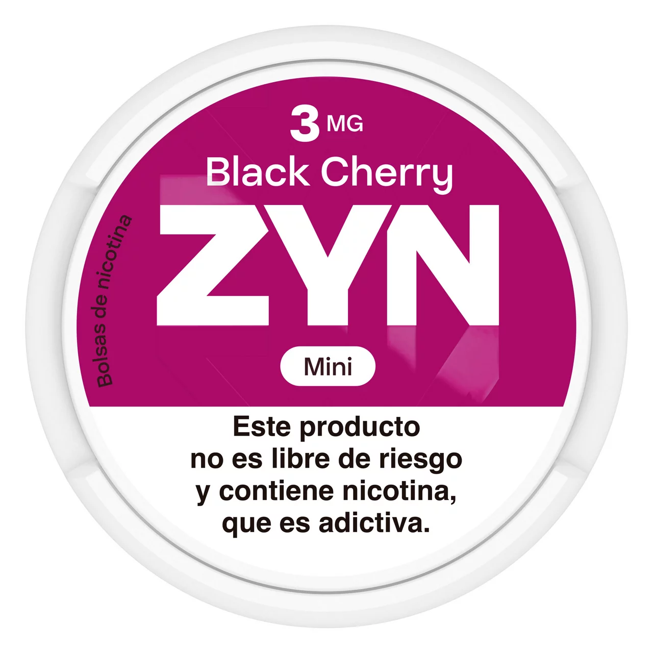 Lata mini de ZYN Black Cherry roja de 3 mg, vista desde arriba