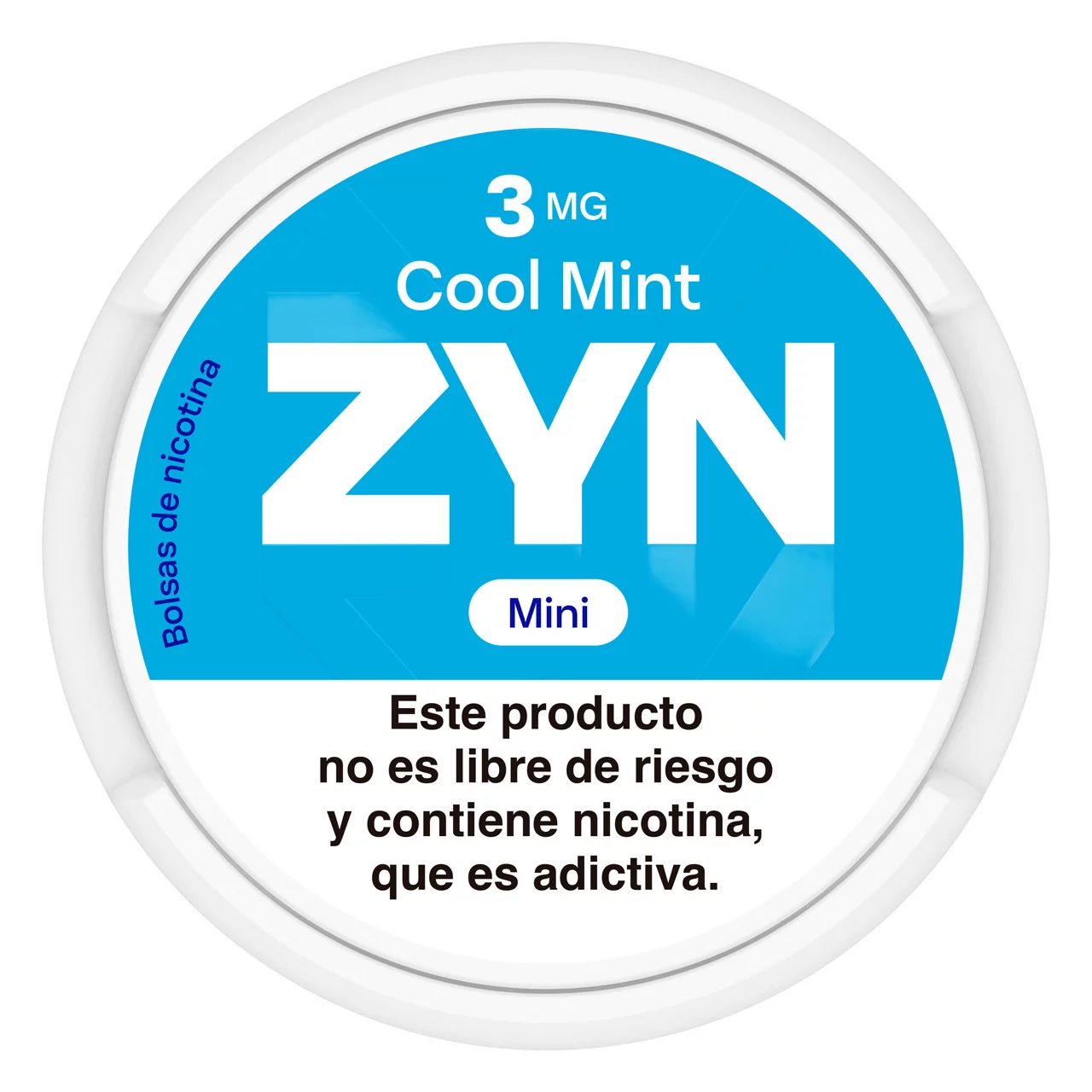 Lata mini de ZYN Cool Mint azul de 3 mg, vista desde arriba