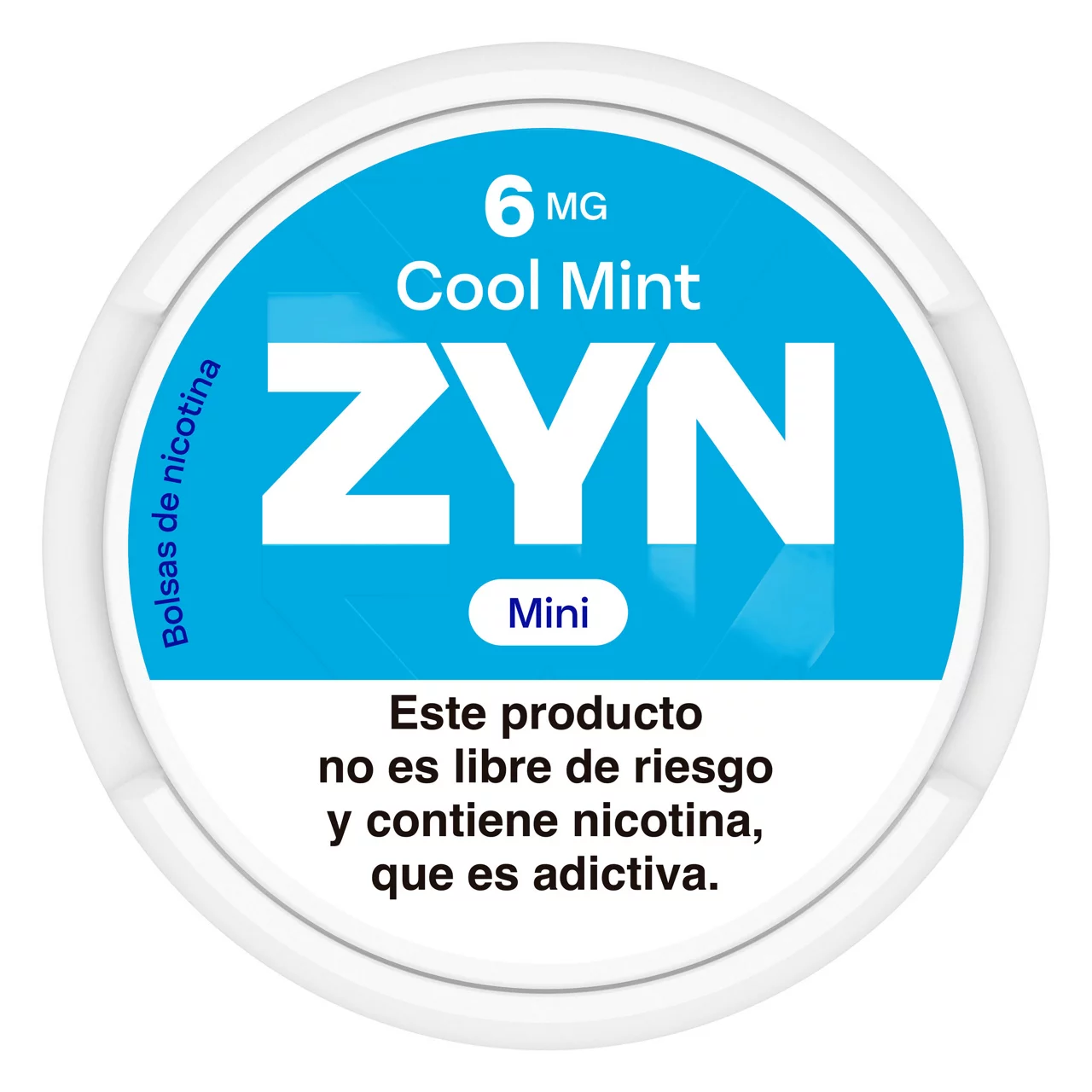 Lata mini de ZYN Cool Mint azul de 6 mg, vista desde arriba
