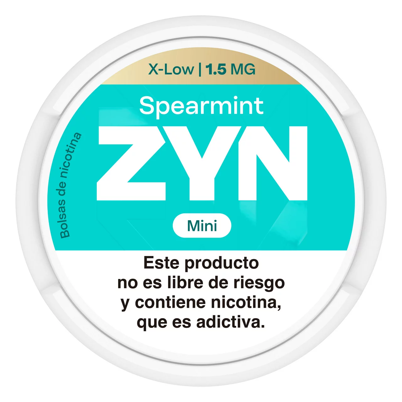 Lata mini de ZYN Spearmint verde de 1,5 mg, vista desde arriba