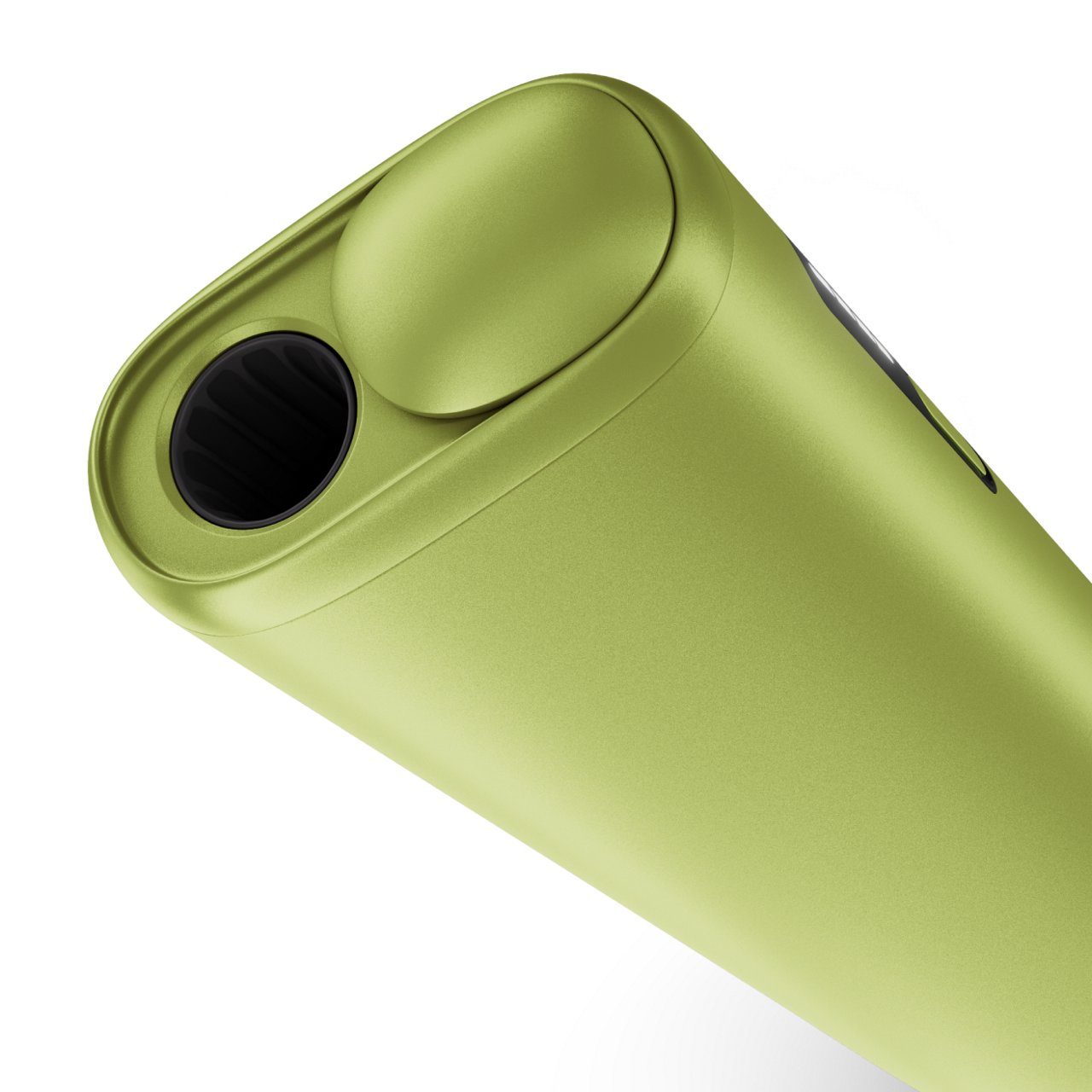 Extremo del dispositivo IQOS ILUMA-i verde resaltando acabado suave y minimalista