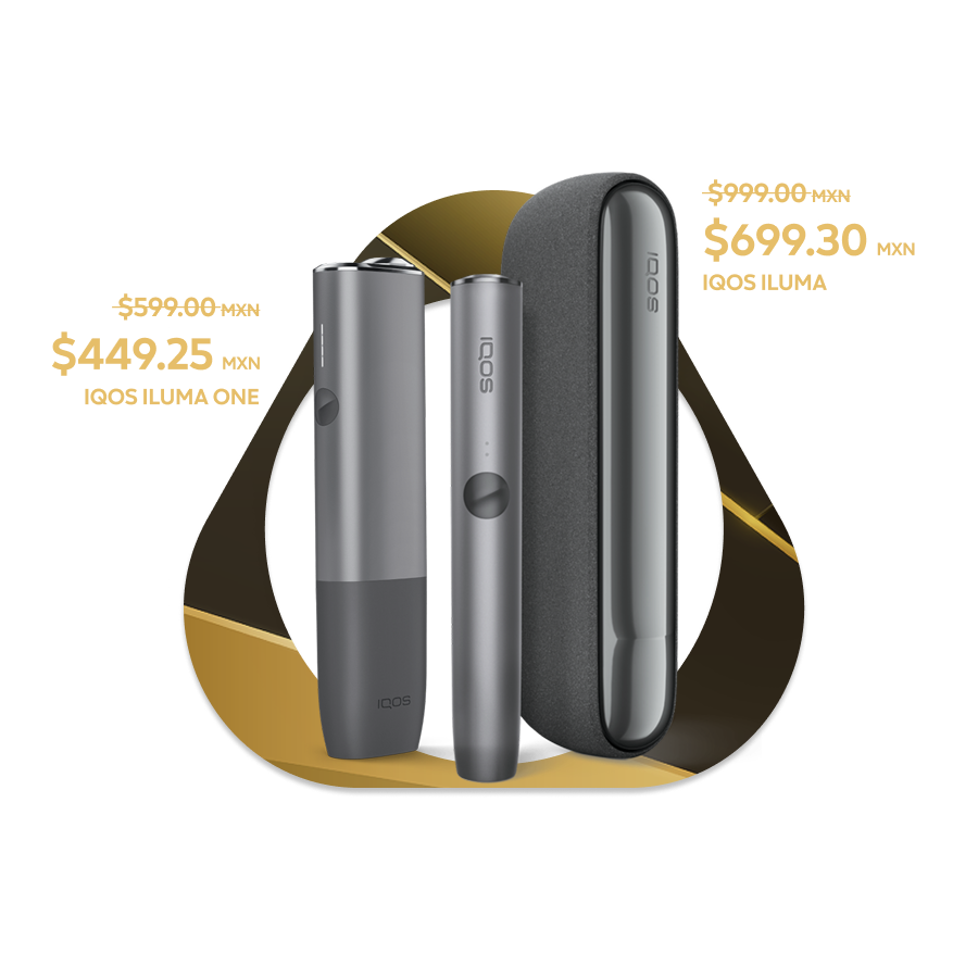 Zlaté zařízení IQOS v zlatém logu IQOS