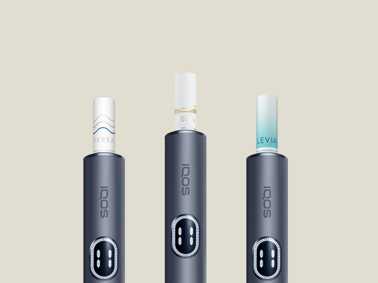 IQOS Originals Duo heated tobacco device in 4 vibrant colors: turquoise, red, silver and black.