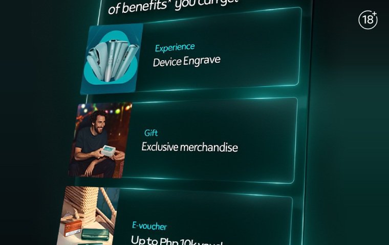 Vertical list of reward items displayed with teal glowing accents and small images on a dark background.