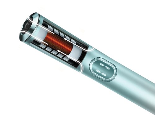Close‑up cutaway view of an IQOS ILUMA i device showing its internal heating component and metallic outer casing.