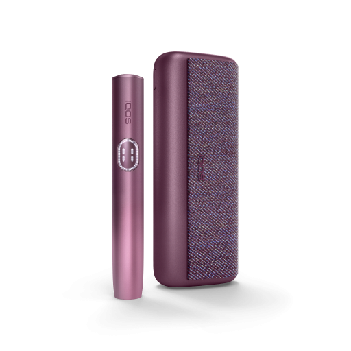 Garnet red IQOS ILUMA i PRIME cihazı və onun şarj aləti