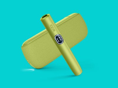 Leaf Green IQOS ILUMA i holder and charger with turquoise background