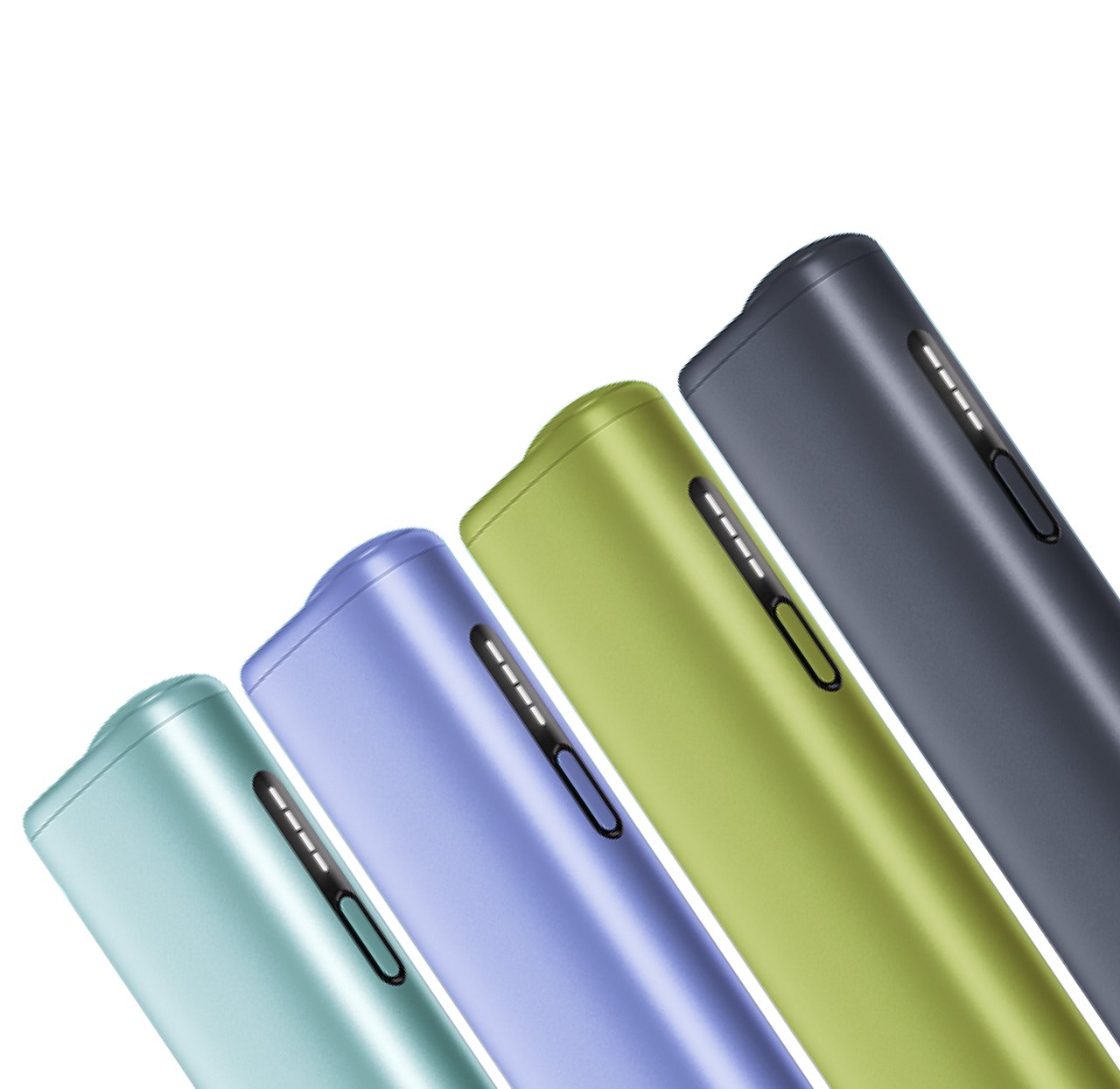 Close-up del IQOS Iluma i ONE turquesa mostrando boquilla y acabado metálico variación ampliada