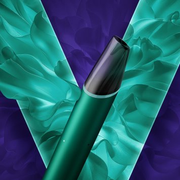 Un vape desechable VEEV now ULTRA sabor menta, en un fondo azul turquesa del logo VEEV. 