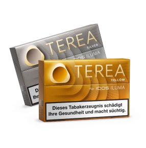 Zwei TEREA Packs in den Sorten Silver und Yellow
