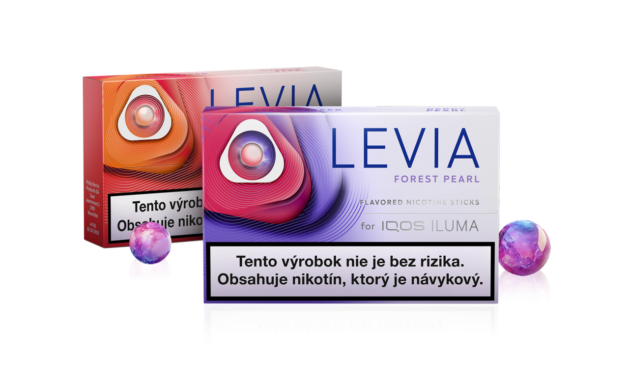 Dve krabičky nikotínových náplní LEVIA v rôznych príchutiach