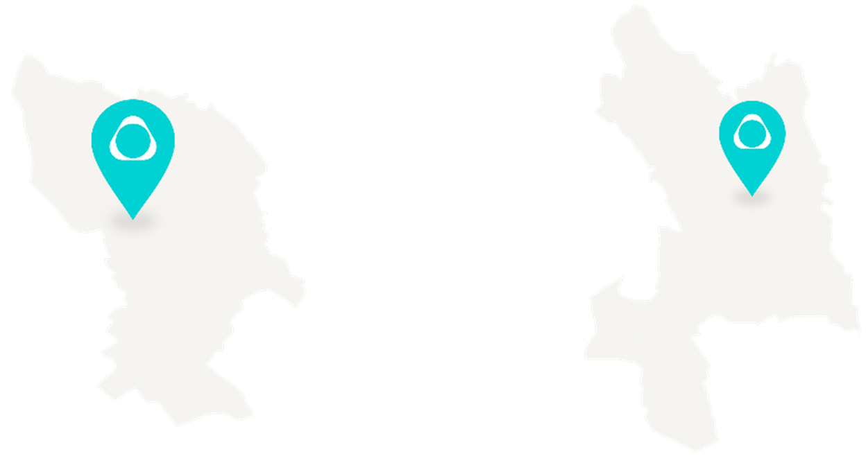 Mapa mesta Bratislava a Košic s modrým bodom s logom IQOS v strede mapy.
