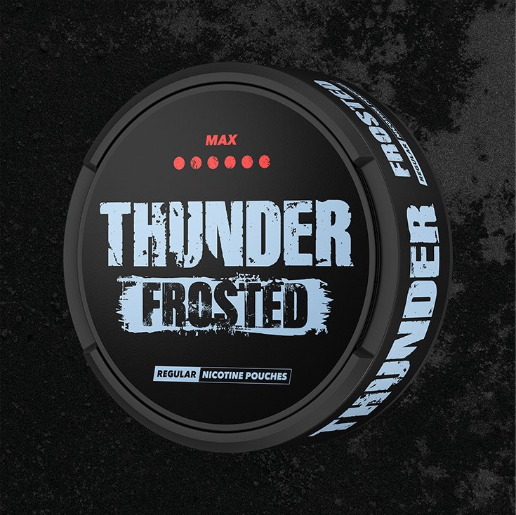 THUNDER Frosted Max Regular Size – schwarze und blaue Dose mit tabakfreien Nikotinpouches