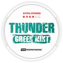 THUNDER Green Mint Extra Strong Slim Size – weiße und grüne Dose mit tabakfreien Nikotinpouches