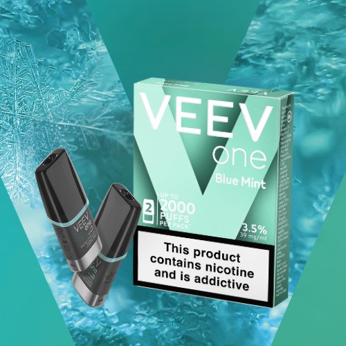 Mint flavour VEEV ONE pod and turquoise flavour card