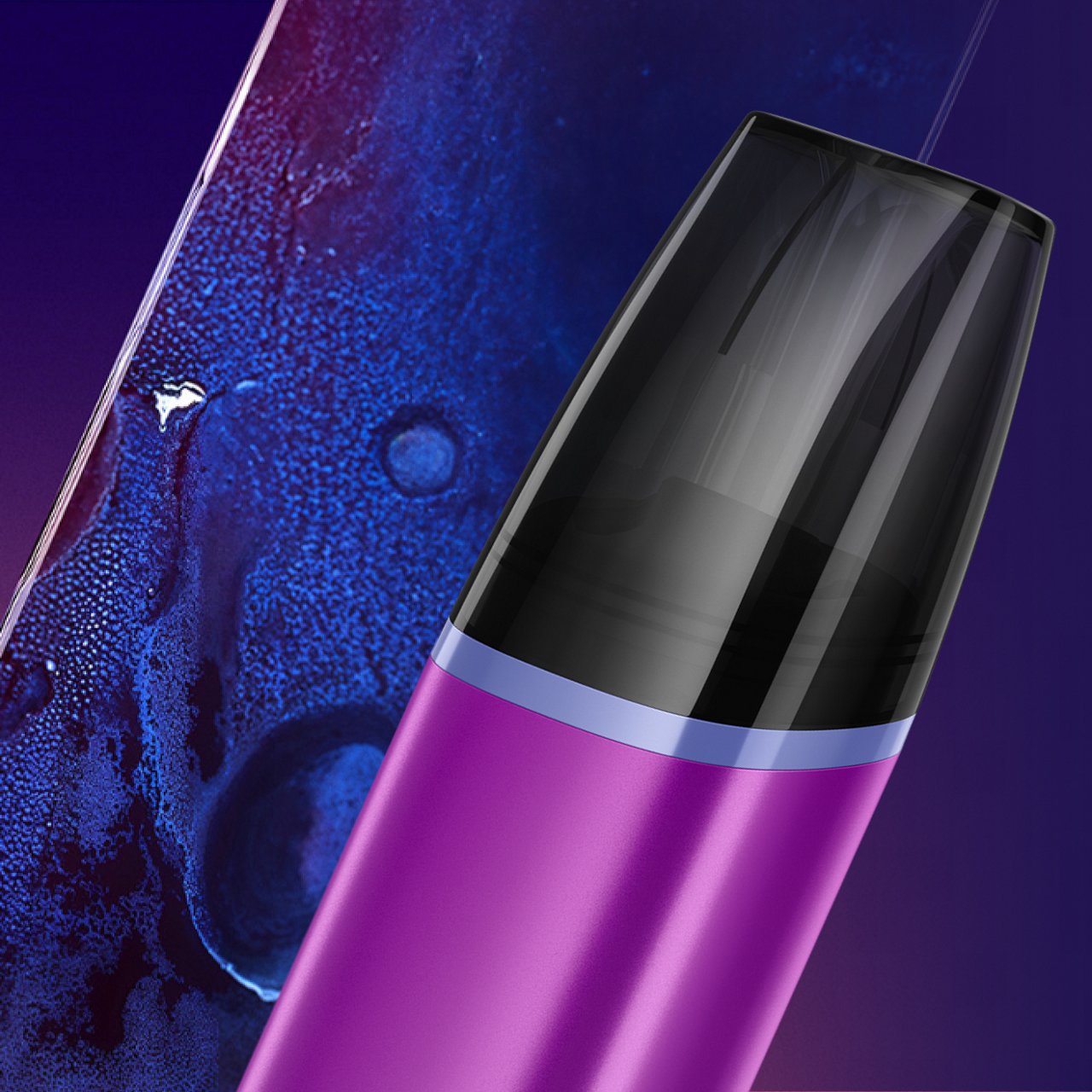 Magenta VEEV inPRIME e-cigareta s uzavřeným systémem na tmavě modrém pozadí