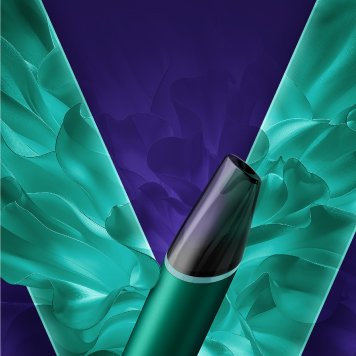 Un vape desechable&nbsp;VEEV now ULTRA&nbsp;sabor menta, en un fondo azul turquesa del logo VEEV. 