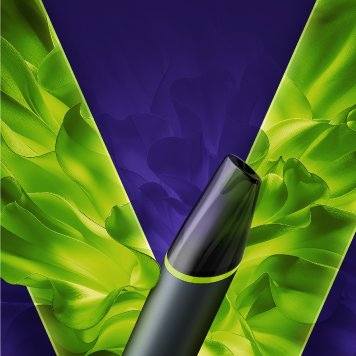 Un vape desechable&nbsp;VEEV now ULTRA&nbsp;sabor menta, en un fondo azul turquesa del logo VEEV. 