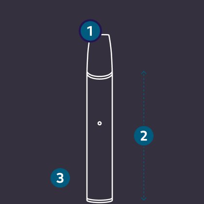 Dijagram VEEV NOW ULTRA vape uređaja s oznakama 1, 2 i 3 za označavanje različitih komponenti uređaja
