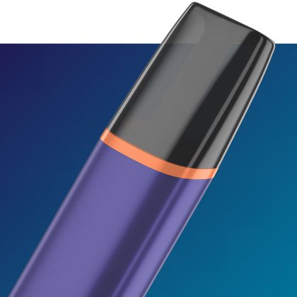 Vapovacie zariadenie VEEV ONE s detailom náustku a fialovým telom.