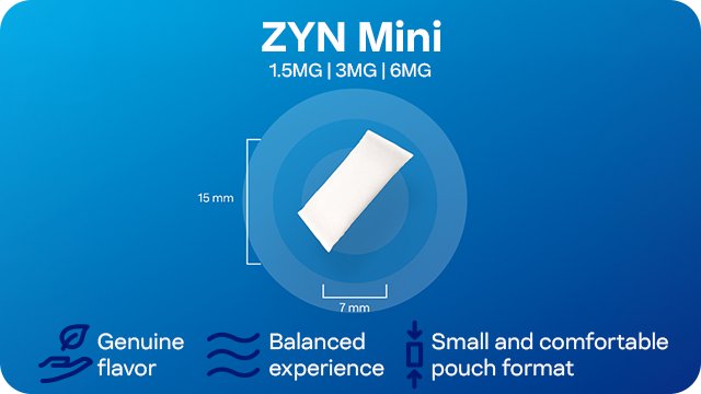 ZYN Slim nicotine pouch - size of 22 x 7 mm and 9, 11, 13.5 or 16.5 mg - rich flavour and slim format