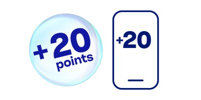 Illustration showing +20 points icons to represent earning rewards.