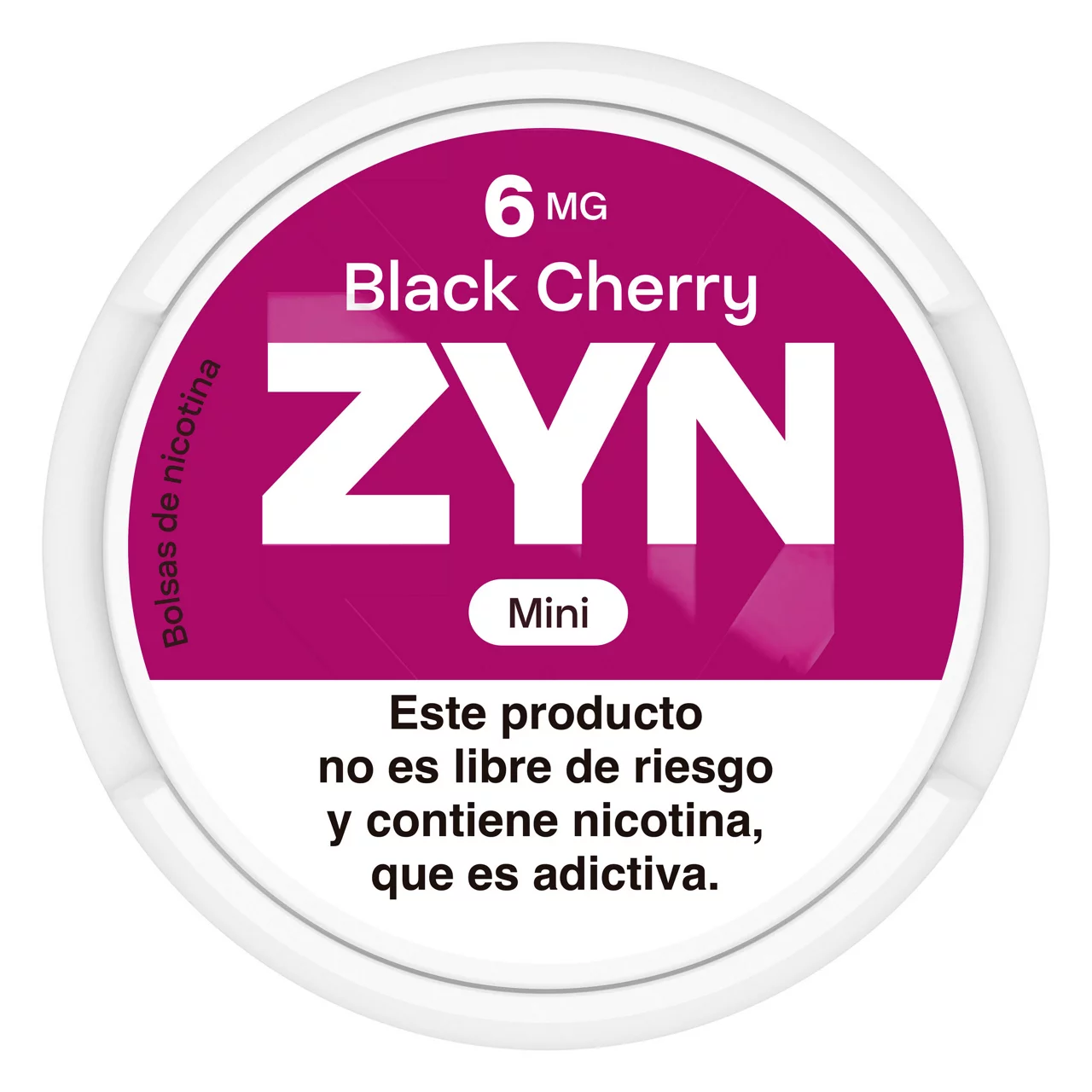 Lata mini de ZYN Black Cherry roja de 6 mg, vista desde arriba