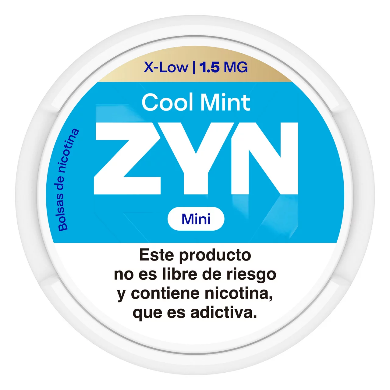 Lata mini de ZYN Cool Mint azul de 1,5 mg, vista desde arriba