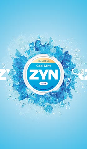 Lata Cool Mint 1.5 mg con explosion de hielo azul sobre el logotipo de ZYN.