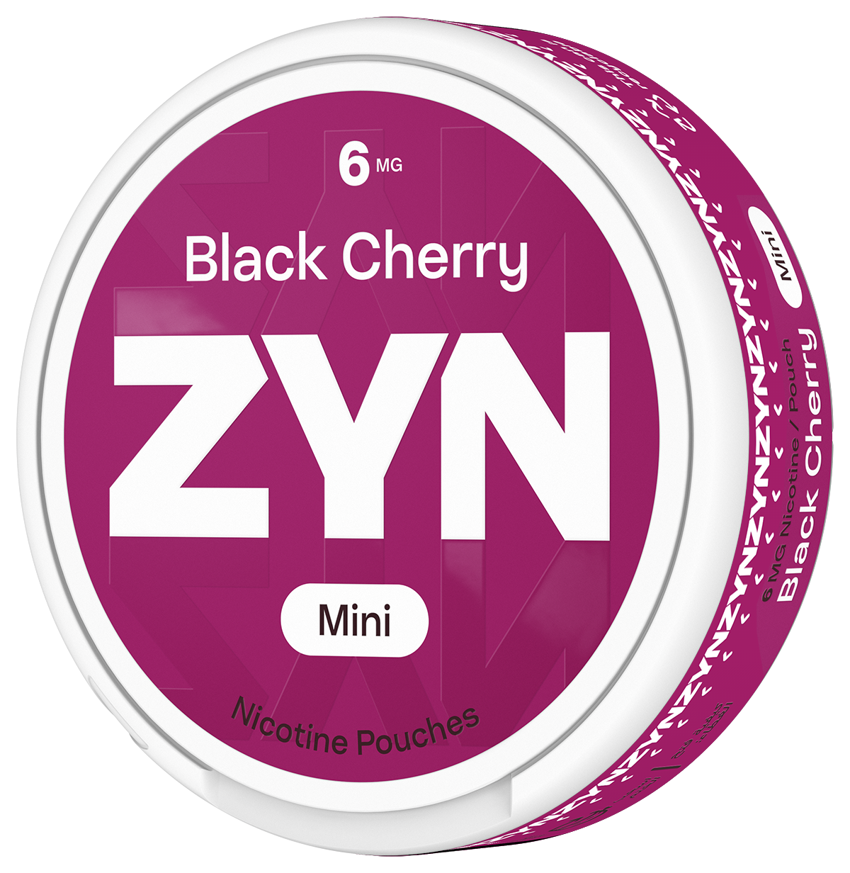 Red ZYN Black Cherry Mini can three-quarter side view