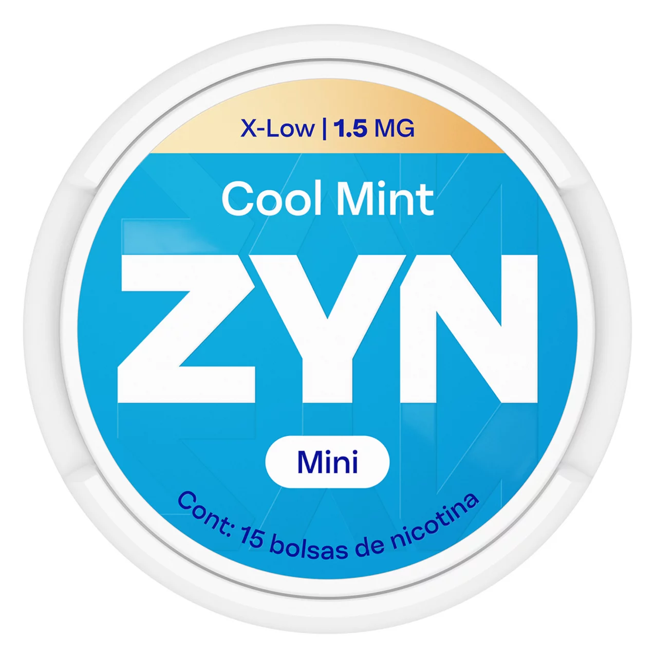 Lata mini de ZYN Cool Mint azul de 1,5 mg, vista desde arriba