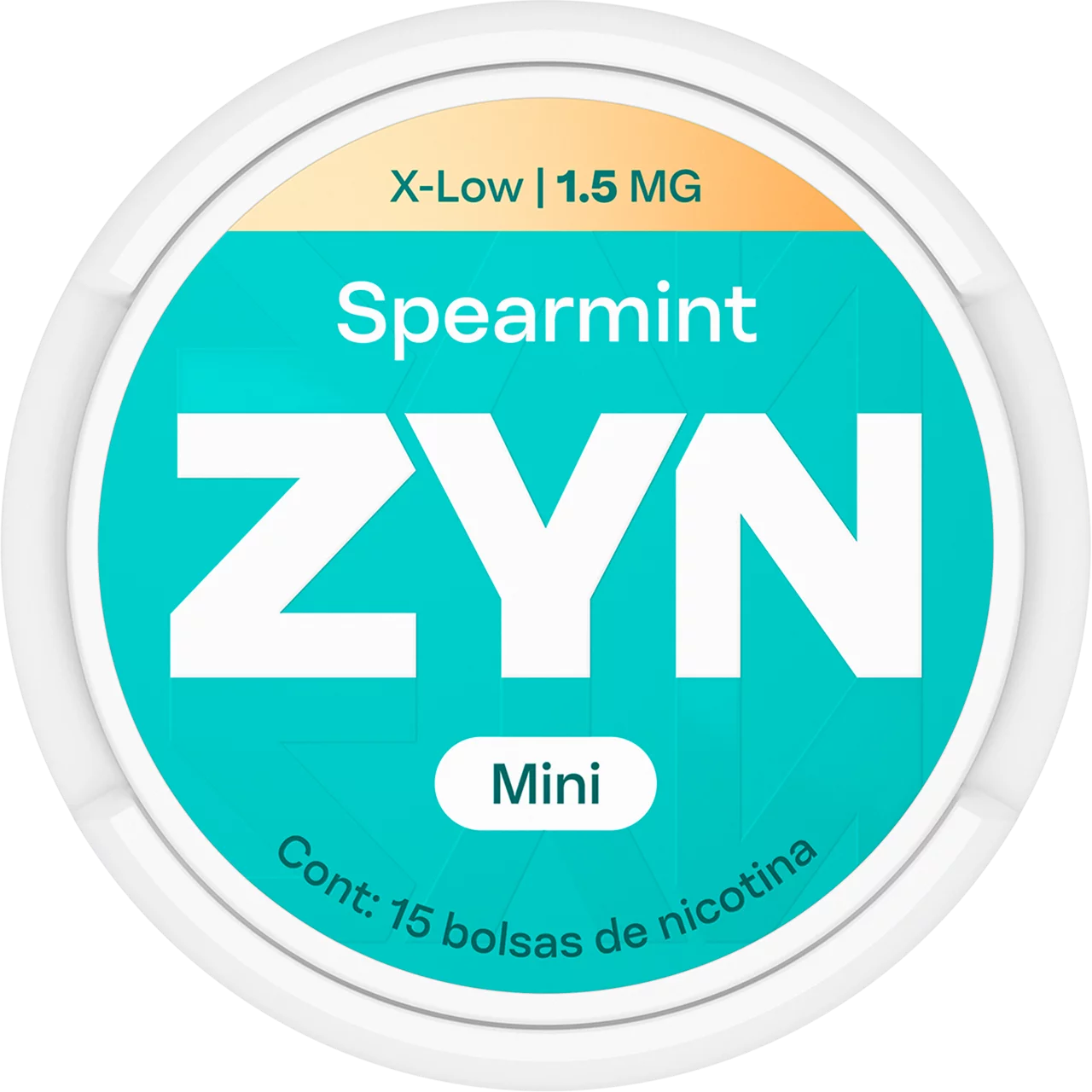 Lata mini de ZYN Spearmint verde de 1.5 mg, vista desde arriba