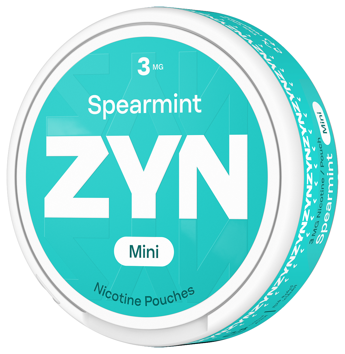 Blue ZYN Spearmint Mini can three-quarter side view
