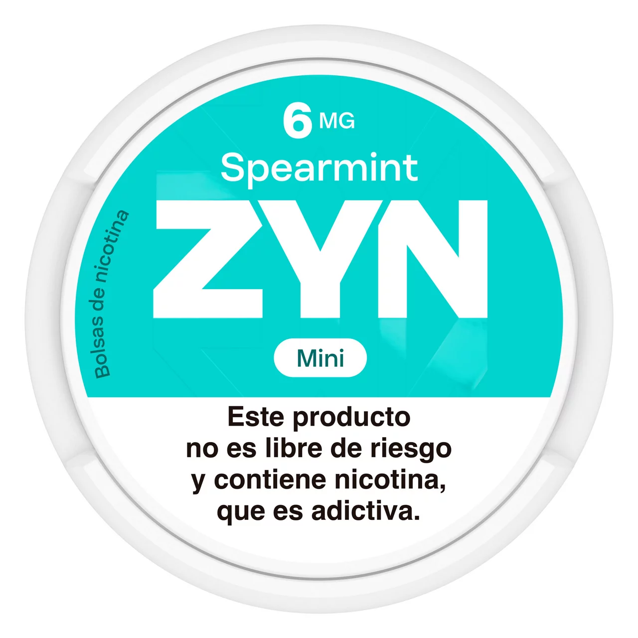 Lata mini de ZYN Spearmint verde de 6 mg, vista desde arriba