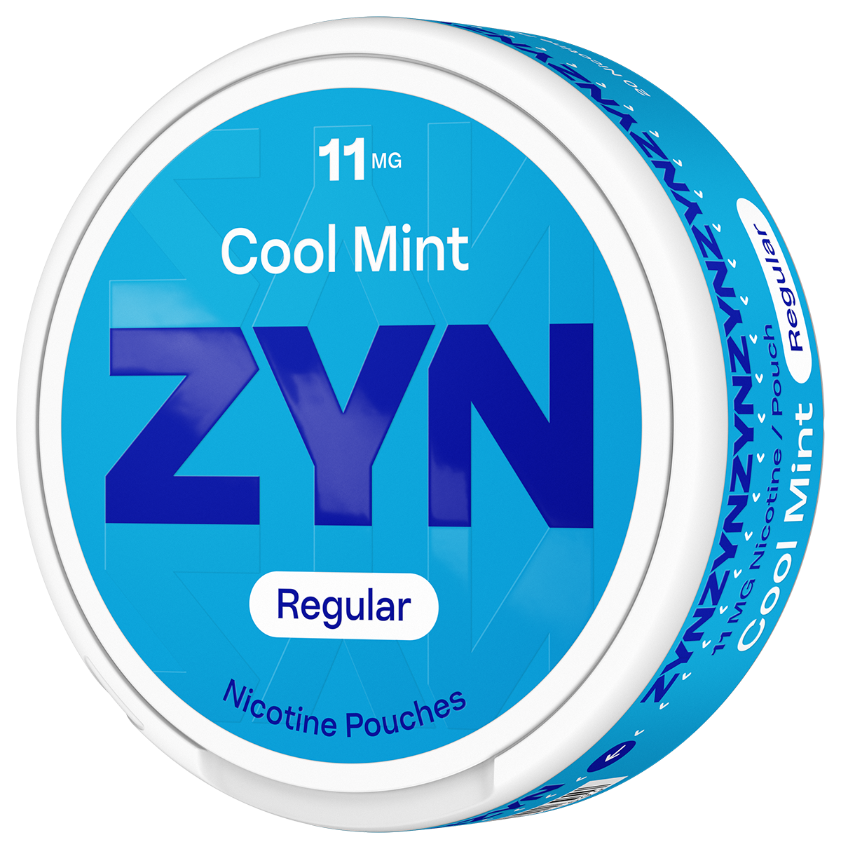 Blue ZYN Cool Mint Regular can three-quarter side view