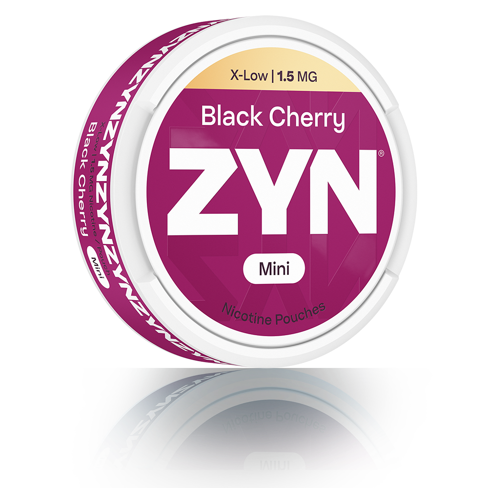 Plava kutija ZYN Black Cherry Mini prikazana iz bočnog kuta (tri četvrtine).