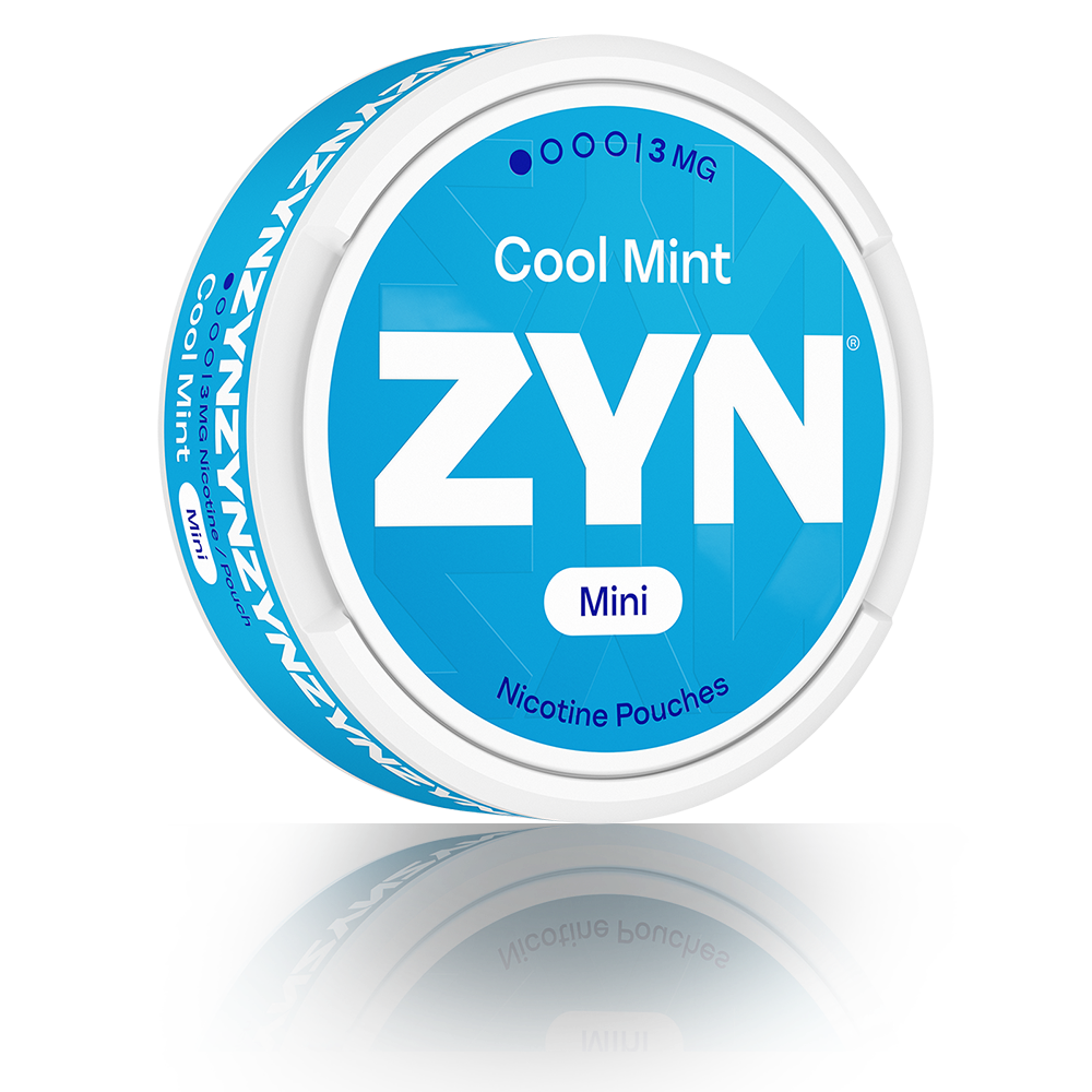 Blue ZYN Cool Mint Mini can three-quarter side view