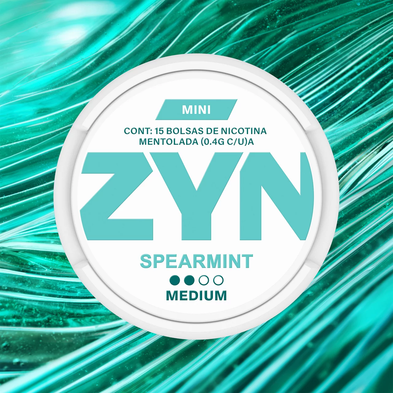 ZYN SPEARMINT - lata de nicotina verde claro sobre fondo verde ondulado