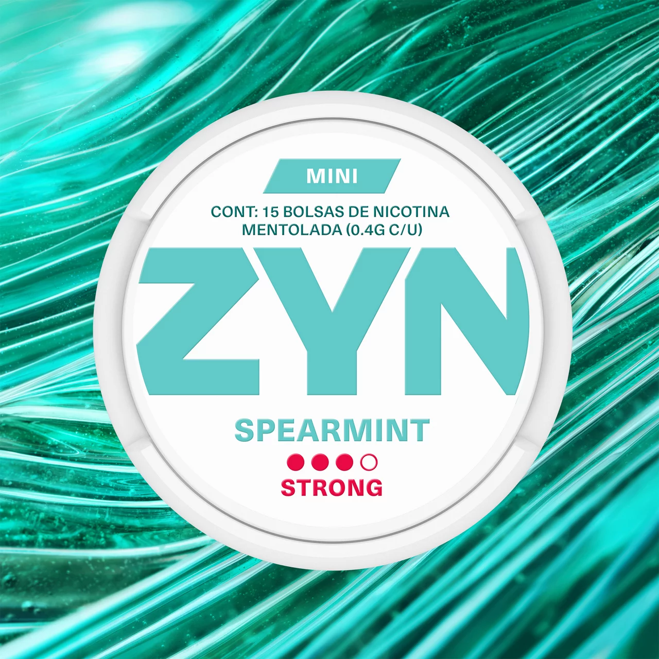 ZYN SPEARMINT - lata de nicotina verde claro sobre fondo verde ondulado