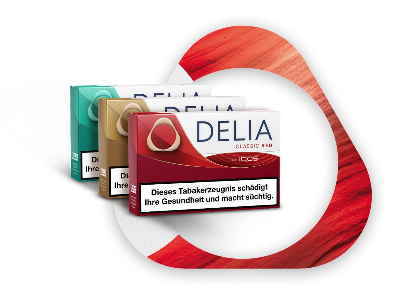 Drei DELIA Packungen mit dem IQOS Key-Logo