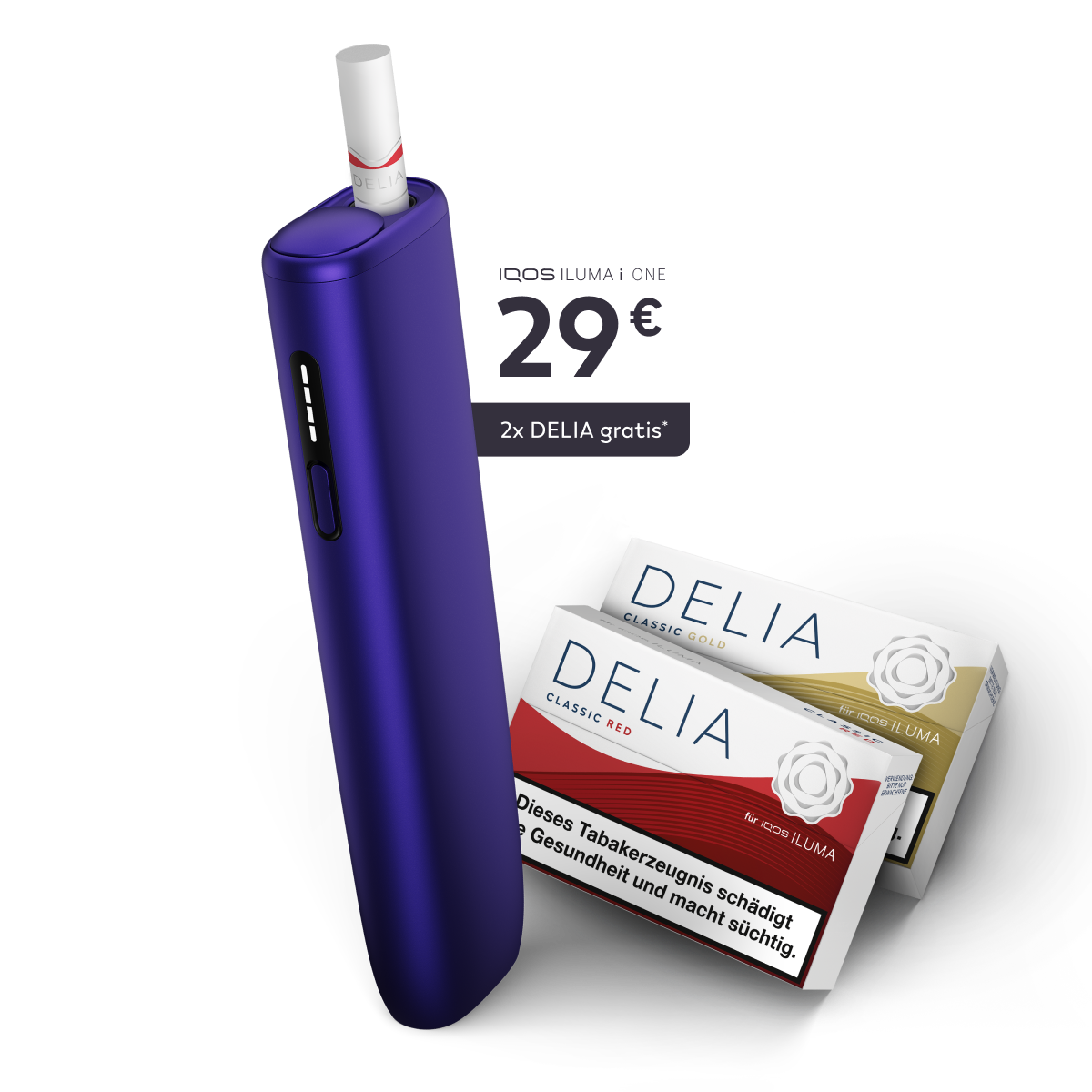 Die IQOS ILUMA i ONE mit 2 Packungen DELIA gratis für 29 €