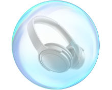 Blue headphones in a bubble