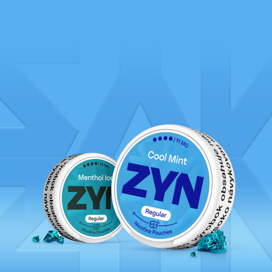 1+1 ZYN krabička na modrom pozadí